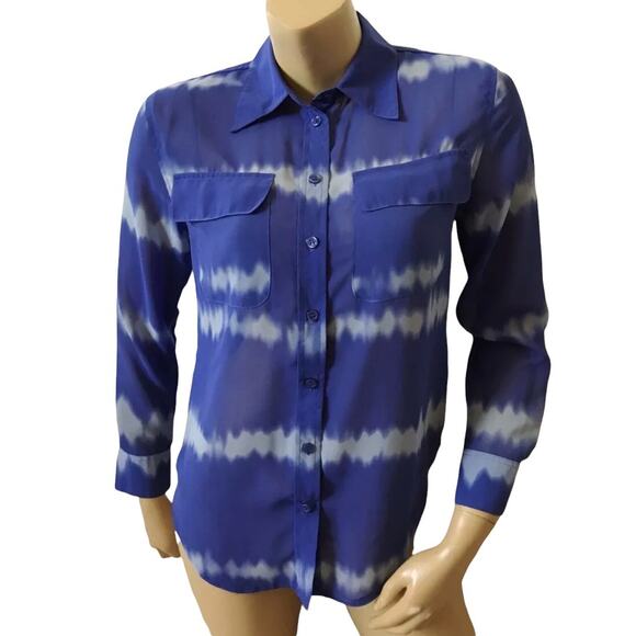 INC Womens Size 2 Sheer Button Front Tie Dye Pattern Long Sleeve Collared Shirt - Picture 1 of 4